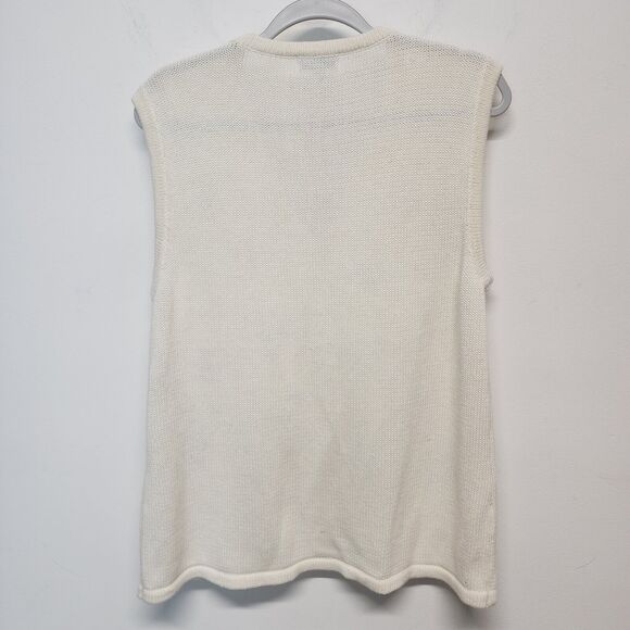 Vintage Kim Rogers Christmas Sweater Vest Size L Ivory Snowflake Gifts Sequin - Picture 5 of 12